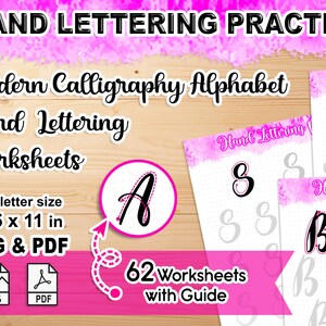 Hand Lettering Worksheets Modern Calligraphy Hand-lettering Uppercase Lowercase and Numbers Practice Sheets with Guide