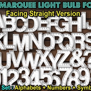 Bombilla de marquesina iluminada 3D blanca de estilo recto, fuente PNG, alfabeto A-Z 0-9 y símbolos, sublimación, clip art