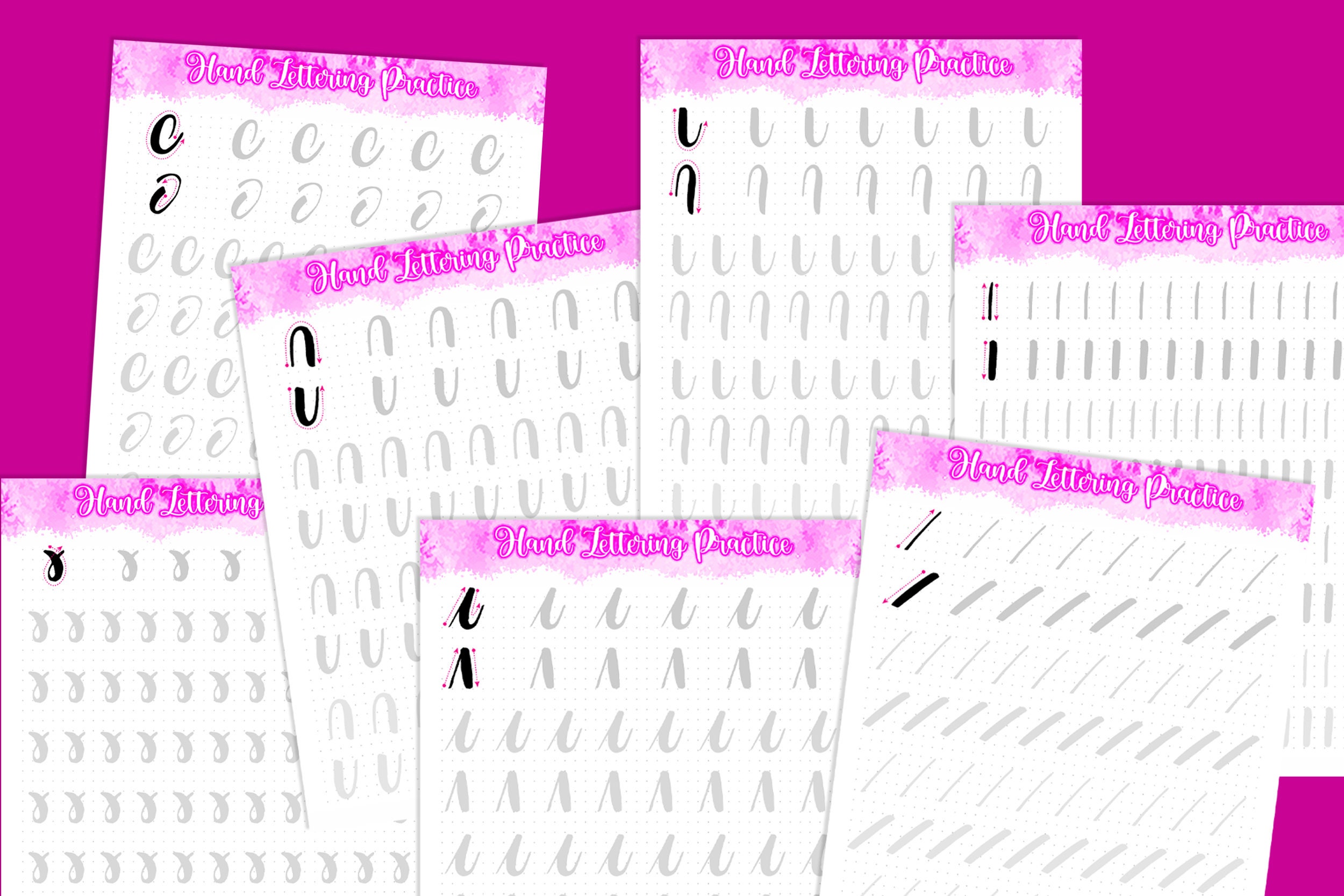 Handlettering Basic Brush Stroke Worksheets for Beginners Etsy España