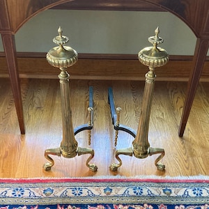 Antique Tall Brass Andirons with Elegant Detail