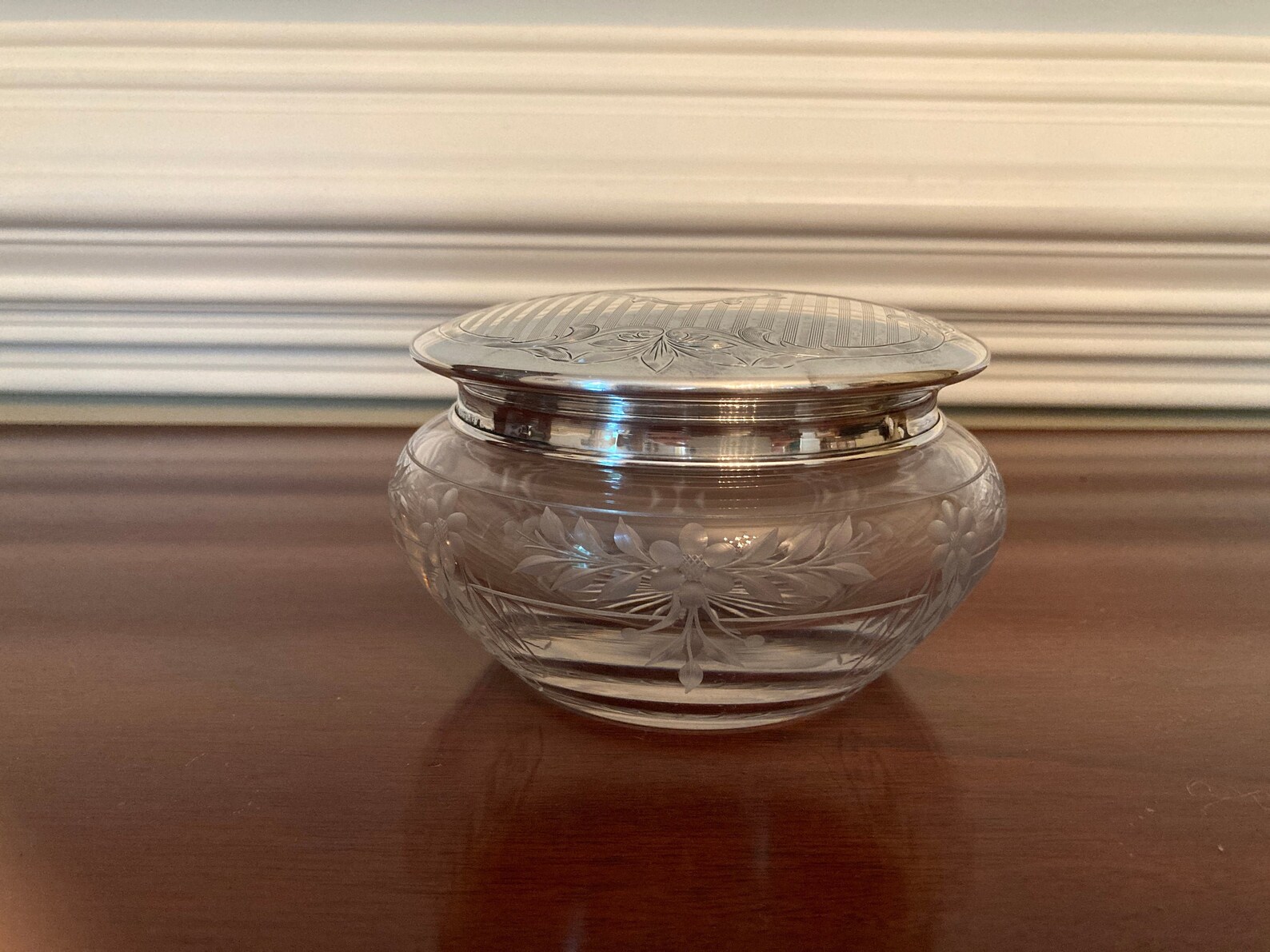 Vintage Etched Glass Dresser Jar With Sterling Lid Etsy