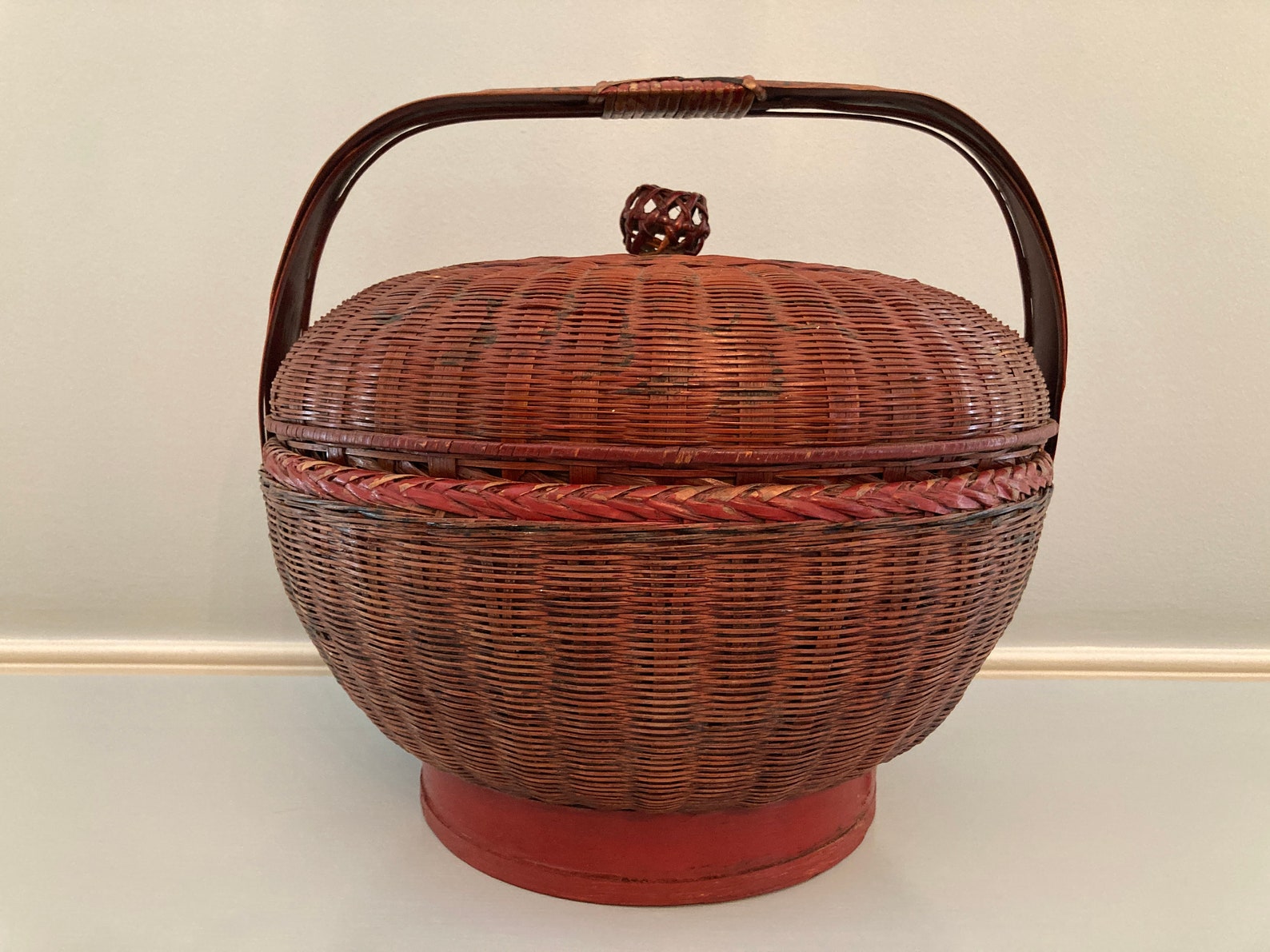 Vintage Chinese Basket with Handle and Lid Signed Etsy