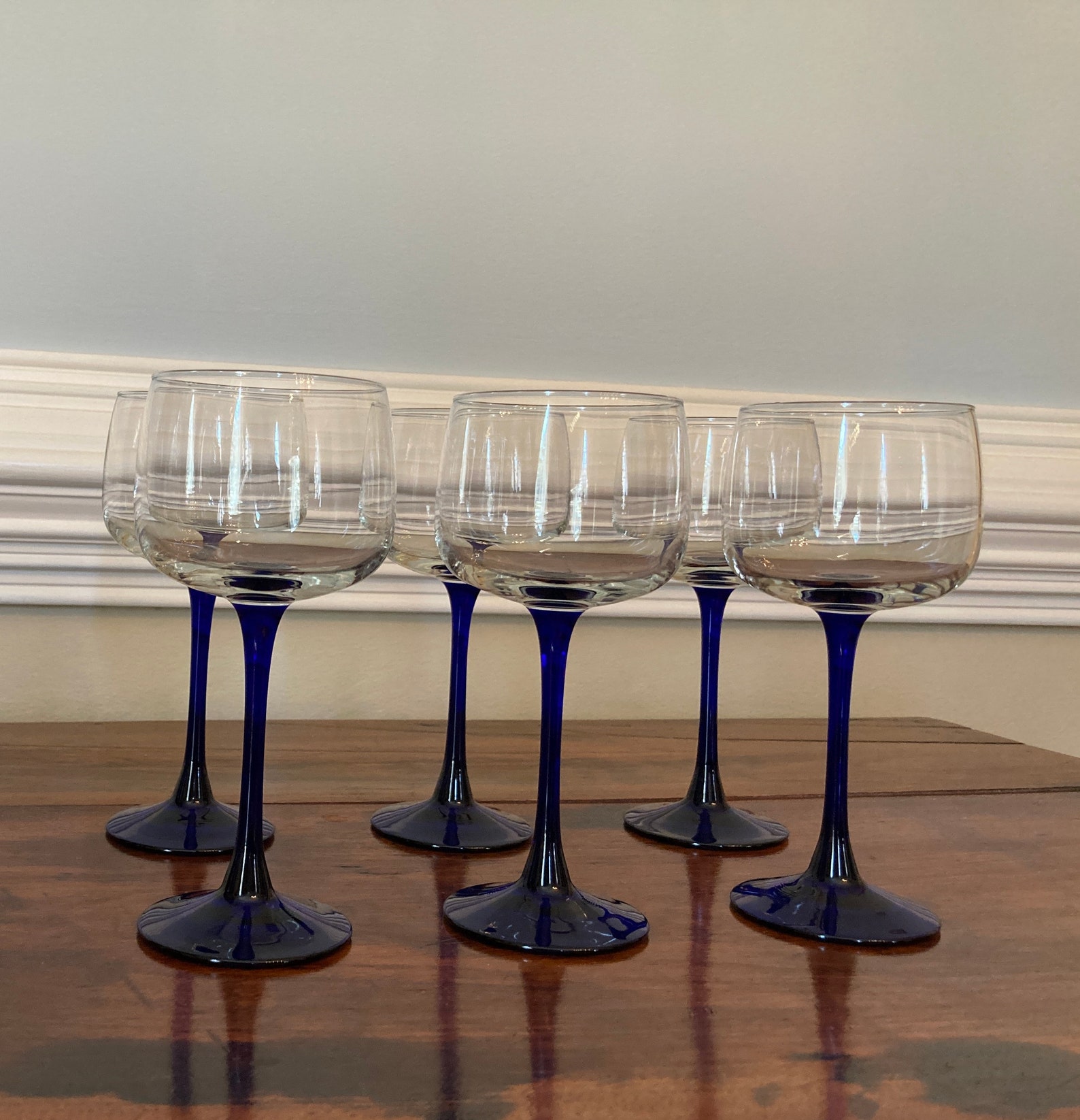 Elegant Blue Stemmed Wine Goblets 6 Available Etsy