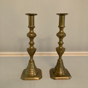 Nineteenth Century Brass Candlesticks with Push Up Mechanism