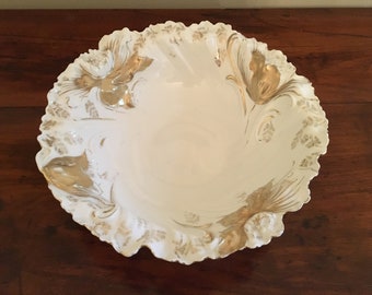 R.S. Prussia 10.5 Inch Floral Bowl with Gold