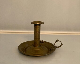 Antique Brass Chamberstick with Push Up Mechanism