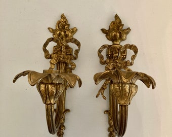 19th Century Louis XVI French Brass Candle Sconces