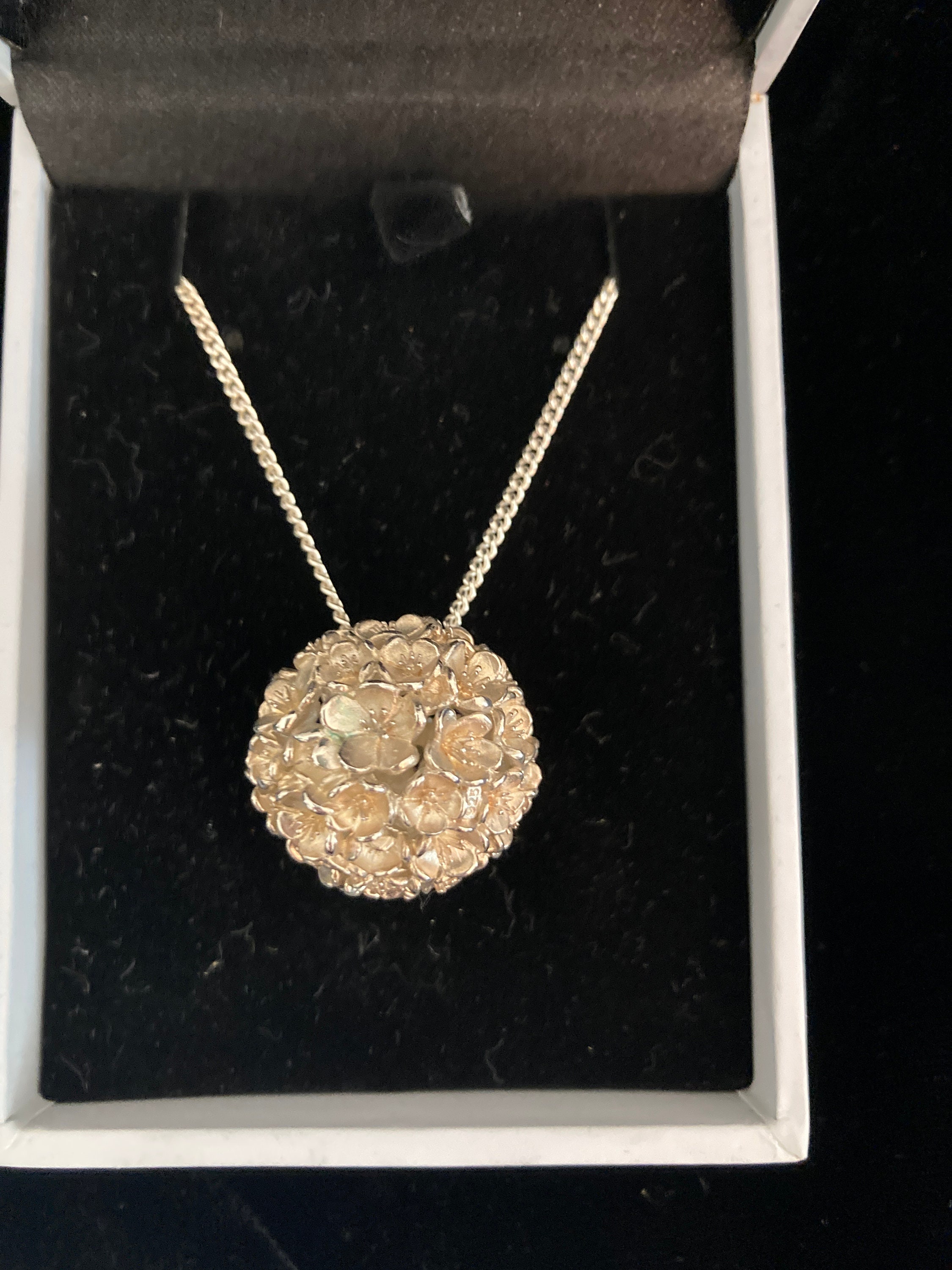 Large Flower Ball Necklace Sterling 