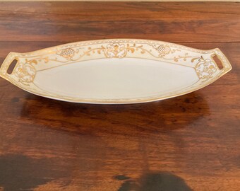 Antique Noritake Oval Handled Dish with Gold Detail
