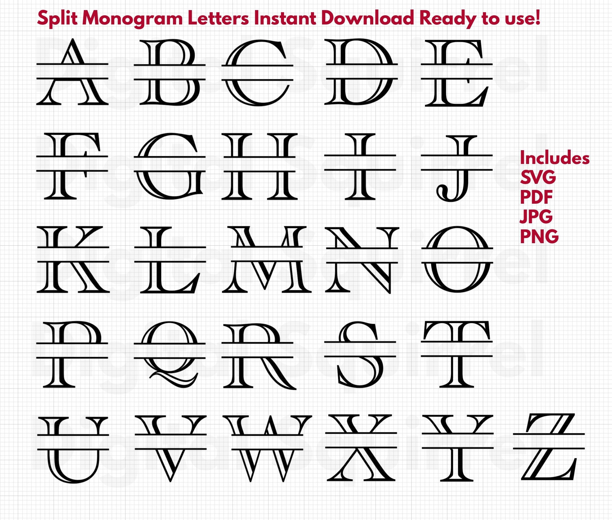 Split Monogram Alphabet SVG | Cut File for Cricut | Jpg, Png, Pdf ...
