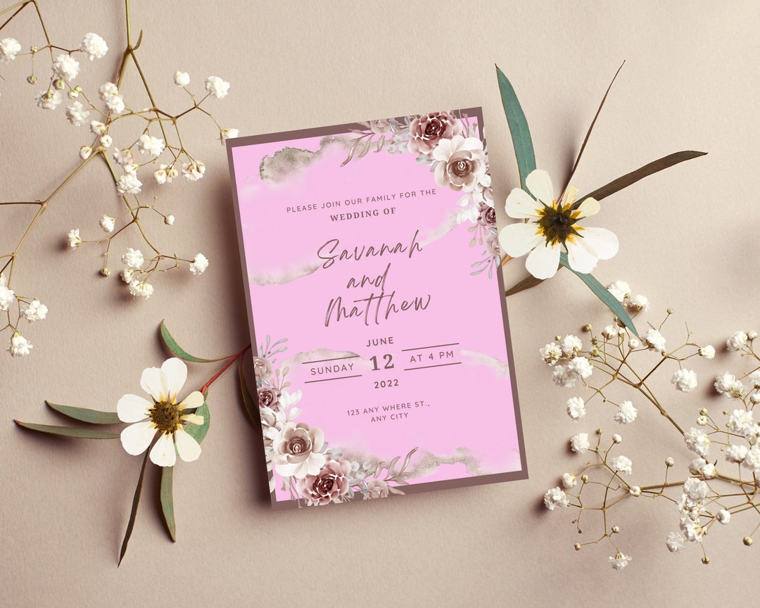 Editable Wedding Card, Digital Invitation Card, Floral Wedding Card