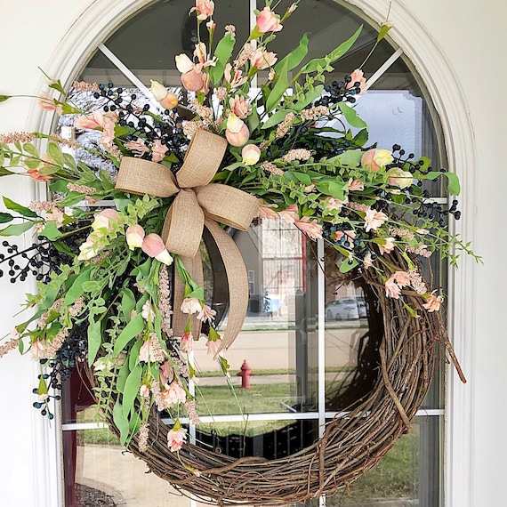 Spring Summer Wreath Fall Wreath Everyday Pink Blossoms & - Etsy
