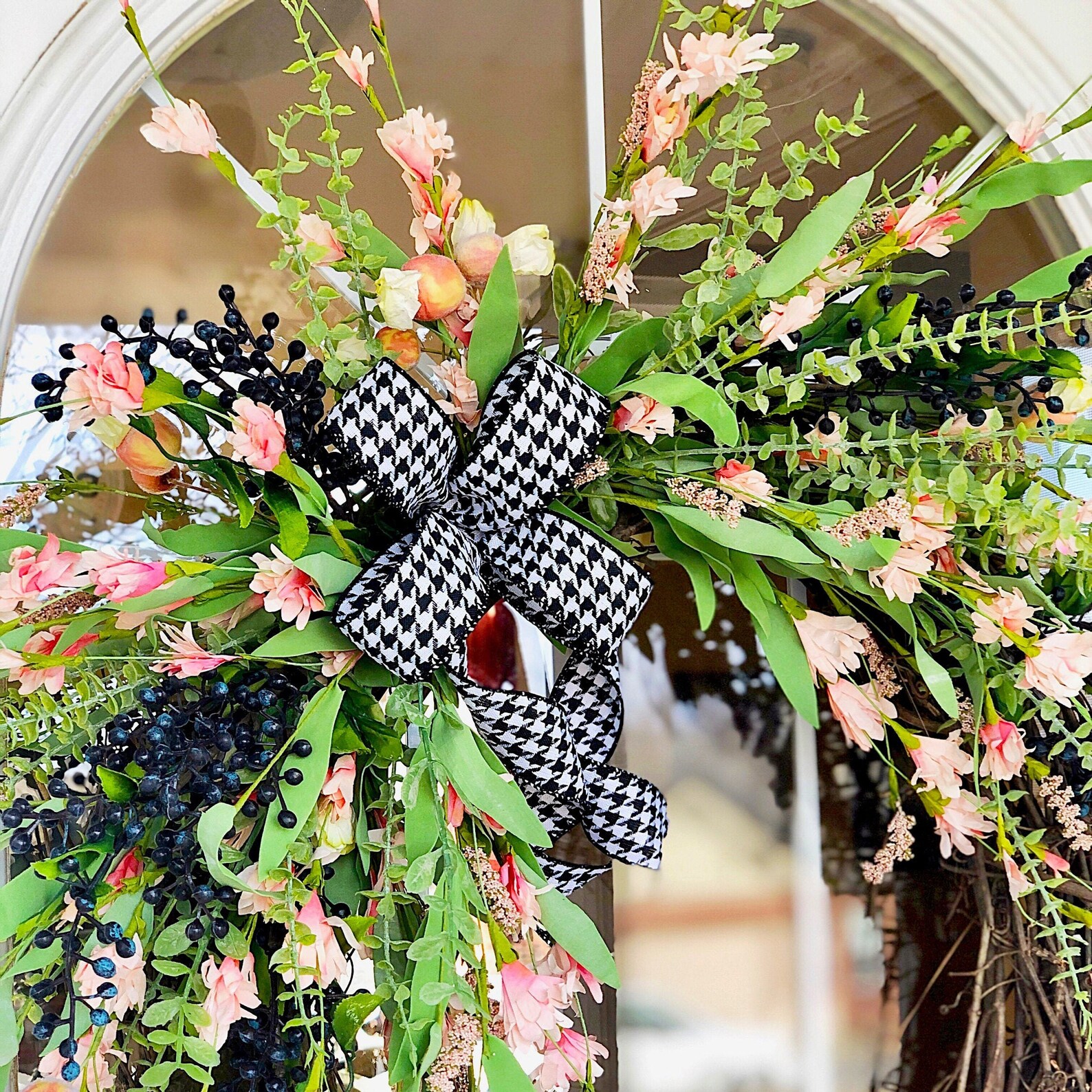 Spring Summer Wreath Fall Wreath Everyday Pink Blossoms & Berries With ...