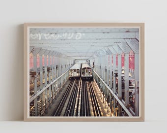 NYC Subway Photography, Williamsburg Bridge Train Print, New York Transit Wall Art
