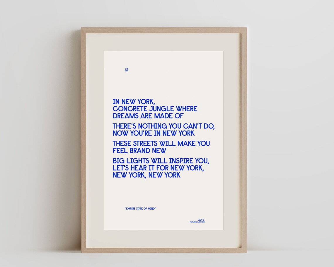 Empire State of Mind Lyrics Art Iconic New York Anthem City Dreams Typography Modern Decor
