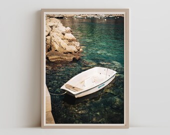 Villefranche Boat Photography, French Riviera Coastal Print, Mediterranean Ocean Wall Art, Europe Travel Decor