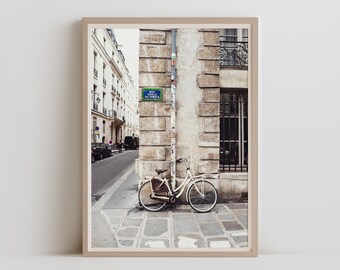 Paris Bicycle Print, Rue Vieille du Temple Street Photography, French Apartment Wall Art