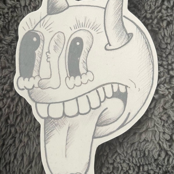 Trippy black and white hand drawn printed sticker