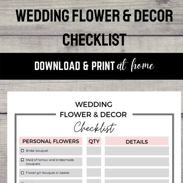 Wedding Flower & Decor Checklist - pink