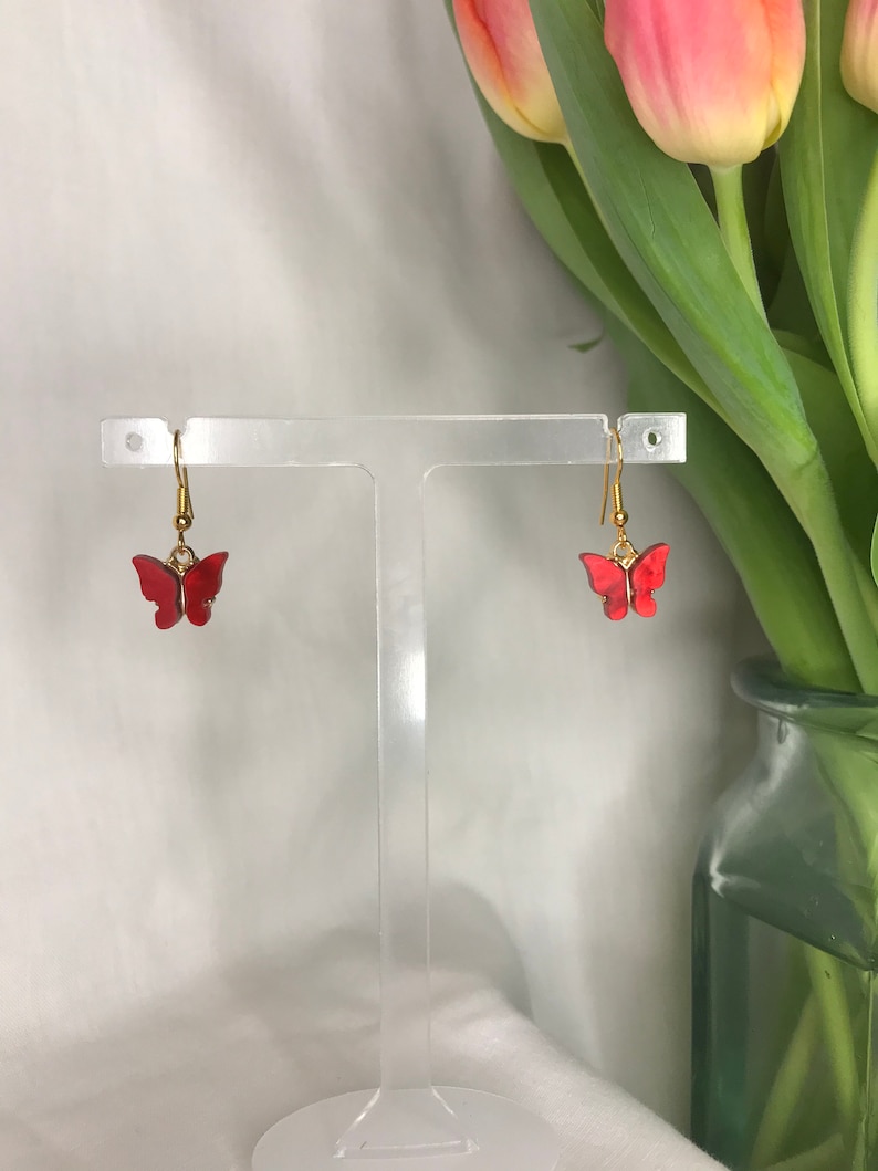 Ruby Red Golden Butterfly Earrings