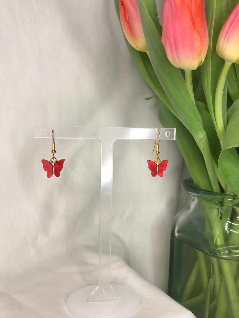 Ruby Red Golden Butterfly Earrings