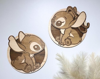 Archivos SVG 3D de corte láser de Stitch & Angel / Arte de pared redondo de 3 capas para CNC, Cricut, Glowforge / Solo descarga digital