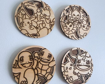 Archivos SVG 3D de corte láser de monedas Pokémon / Juego de 4 diseños de arte mural de dos capas para CNC, Cricut, Glowforge / Solo descarga digital