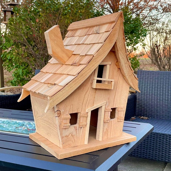 Hillbilly Birdhouse, Crazy, Crooked, Leaning with chimney, Large Birdhouse, Unique, Country style, Shake Shingled Roof, Salt River Home and