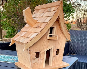 Hillbilly Birdhouse, Crazy, Crooked, Leaning with chimney, Large Birdhouse, Unique, Country style, Shake Shingled Roof, Salt River Home and