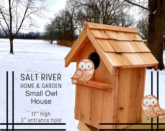 Small Owl House, Screech Owl, Saw-Whet Owl, Small Owl Nesting Box, Cedar, Shake Shingled roof, effective Rodent control, Owls, free shipping