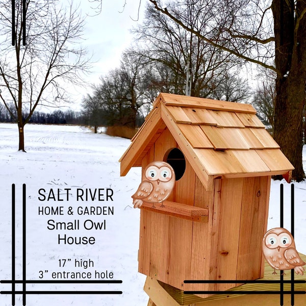 Small Owl House, Screech Owl, Saw-Whet Owl, Small Owl Nesting Box, Cedar, Shake Shingled roof, effective Rodent control, Owls, free shipping
