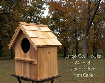 Large Owl House, Owl House; Owl Nesting Box, Barred Owl, Cedar Owl House, Shake Shingled Roof; Barn Owl Box; Effective rodent control, Owls