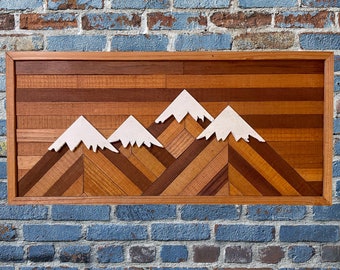Mountain Wall Art; Rustic Wooden Pieced; Cedar Wood Hanging; Snow Covered Mountains; Rustic Mountain Landscape; Cabin Decor; Lodge Decor
