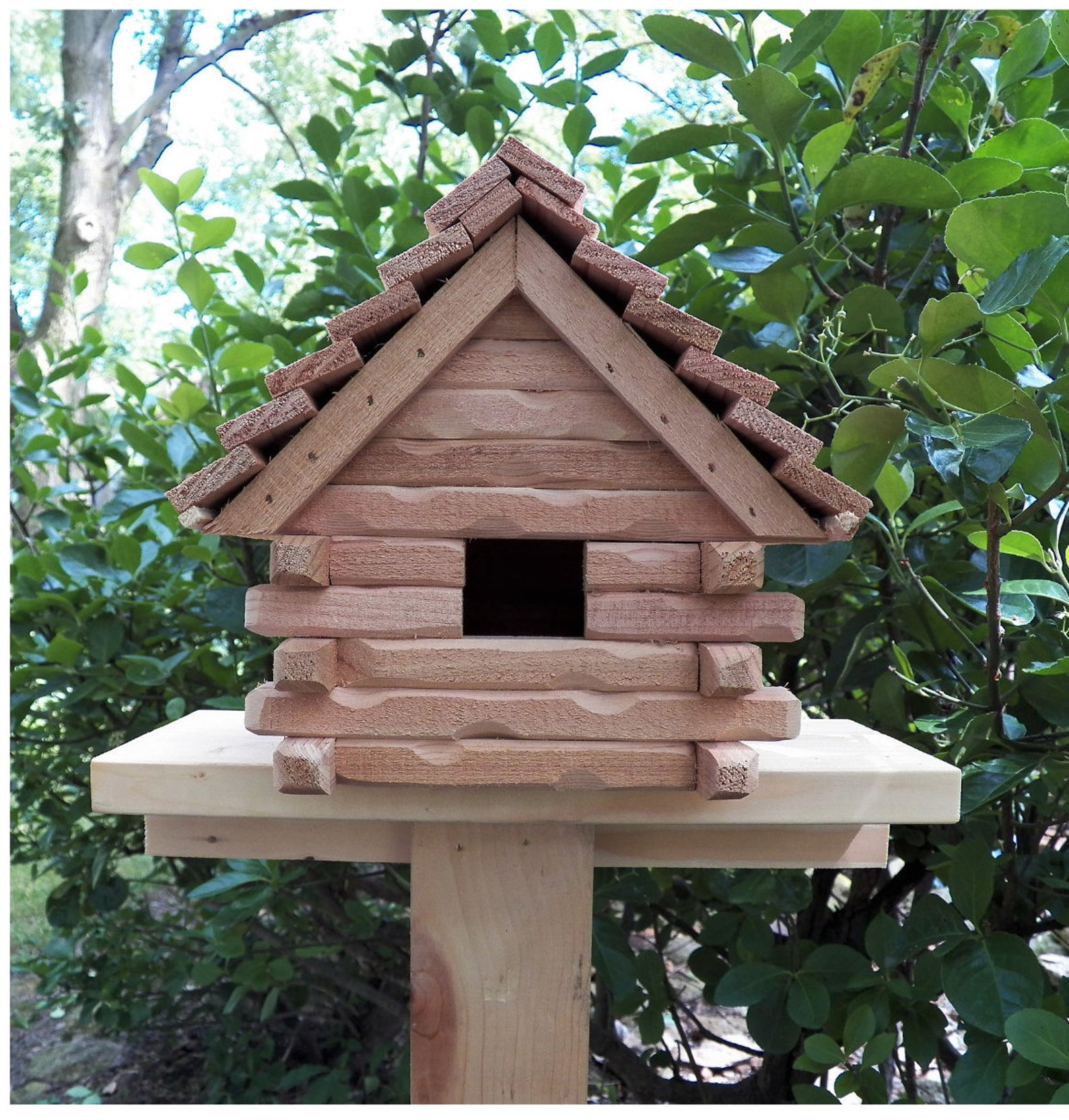 Log Cabin Birdhouse Lincoln Log Style Handcrafted Cedar Etsy