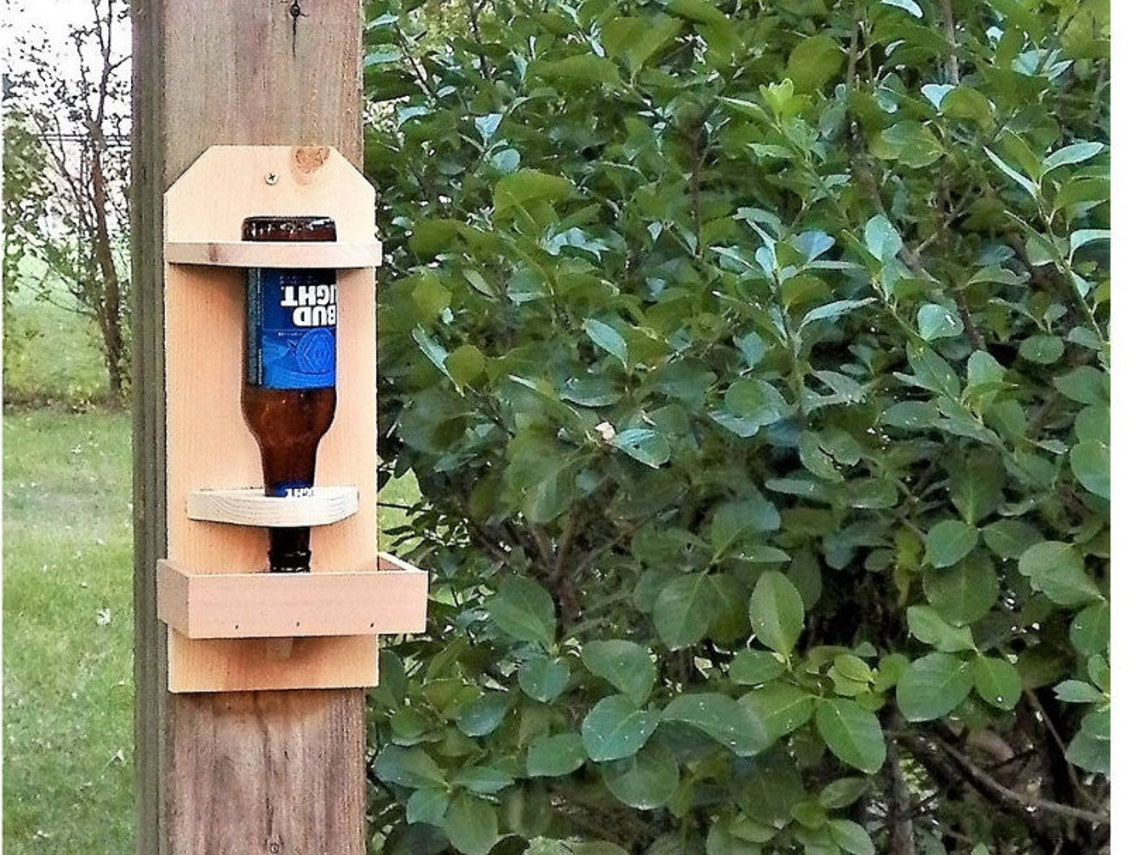 Beer Bottle Bird Feeder Handcrafted Rustic Cedar Functional Etsy