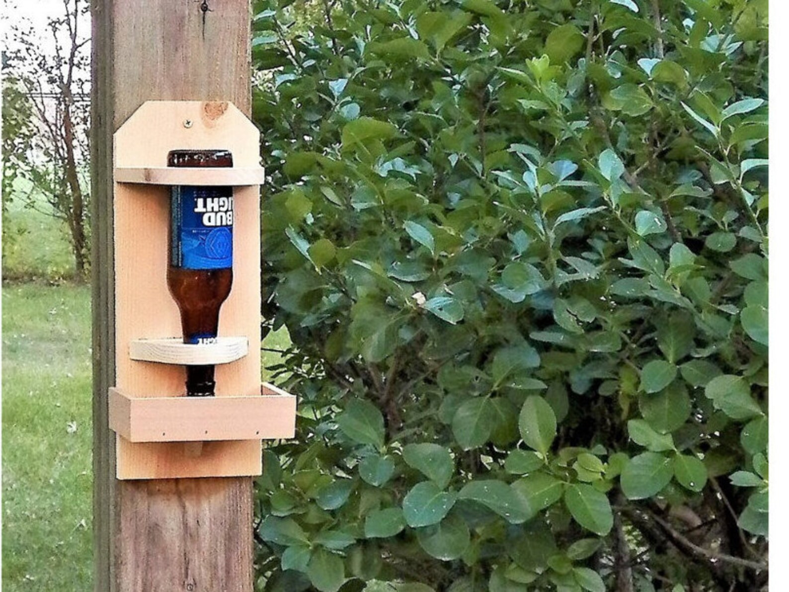 Beer Bottle Bird Feeder Handcrafted Rustic Cedar Functional Etsy