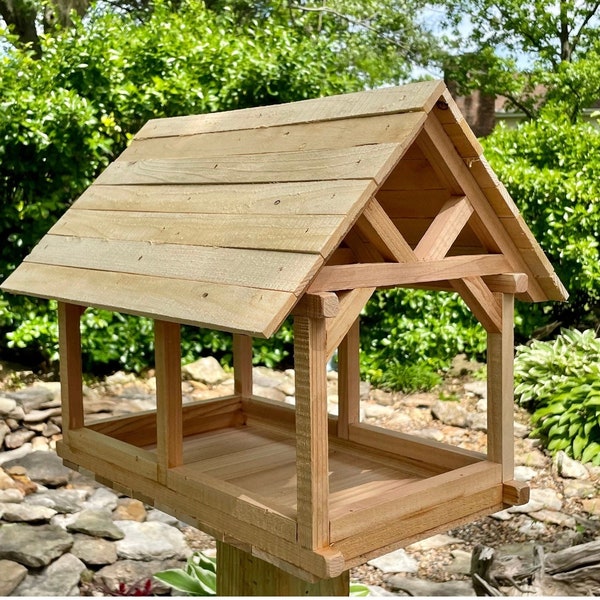 LARGER Cedar Pavilion Bird Feeder, Picnic Shelter style, Platform feeder, Handcrafted, Rustic, Fly through, Great Gift idea for Nature Lover