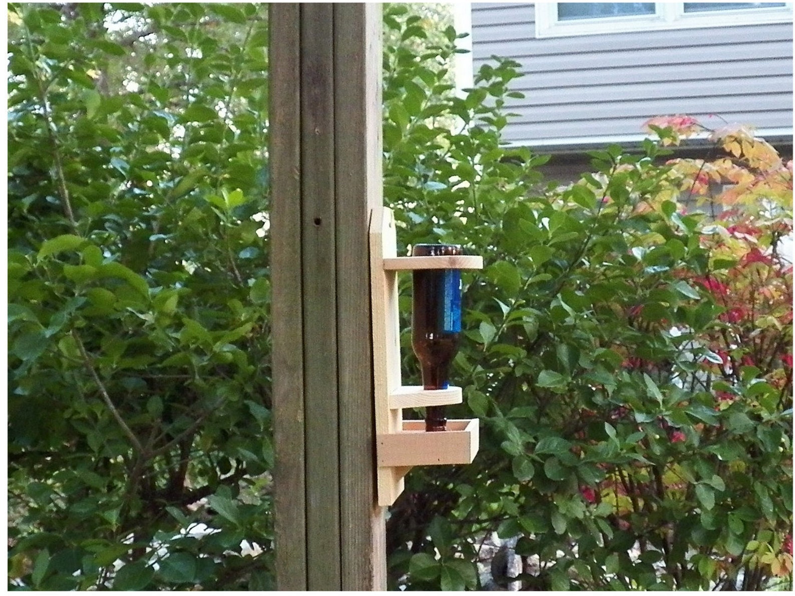 Beer Bottle Bird Feeder Handcrafted Rustic Cedar Functional Etsy