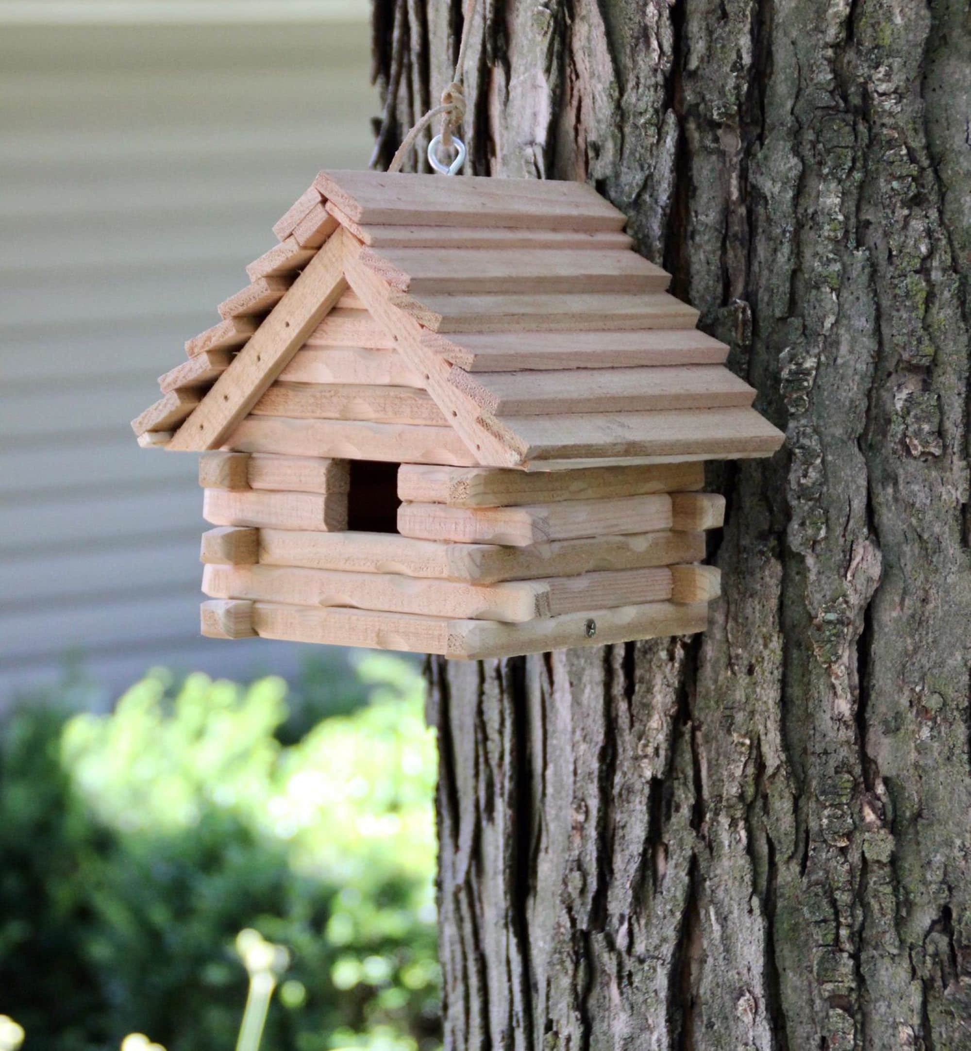 Log Cabin Birdhouse Lincoln Log style Handcrafted Cedar Etsy