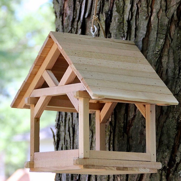 Cedar Pavilion Bird Feeder, Picnic Shelter style Bird Feeder, Rustic, Fly through, Garden Decor, Wedding display, Nature lover Great Gift