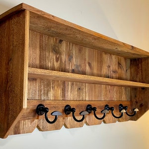 Rustic Cedar Coat Rack with Shelves, Entryway Coat Rack, Mudroom Wall mounted with Hooks, Black Coat Hooks, Functional Decor