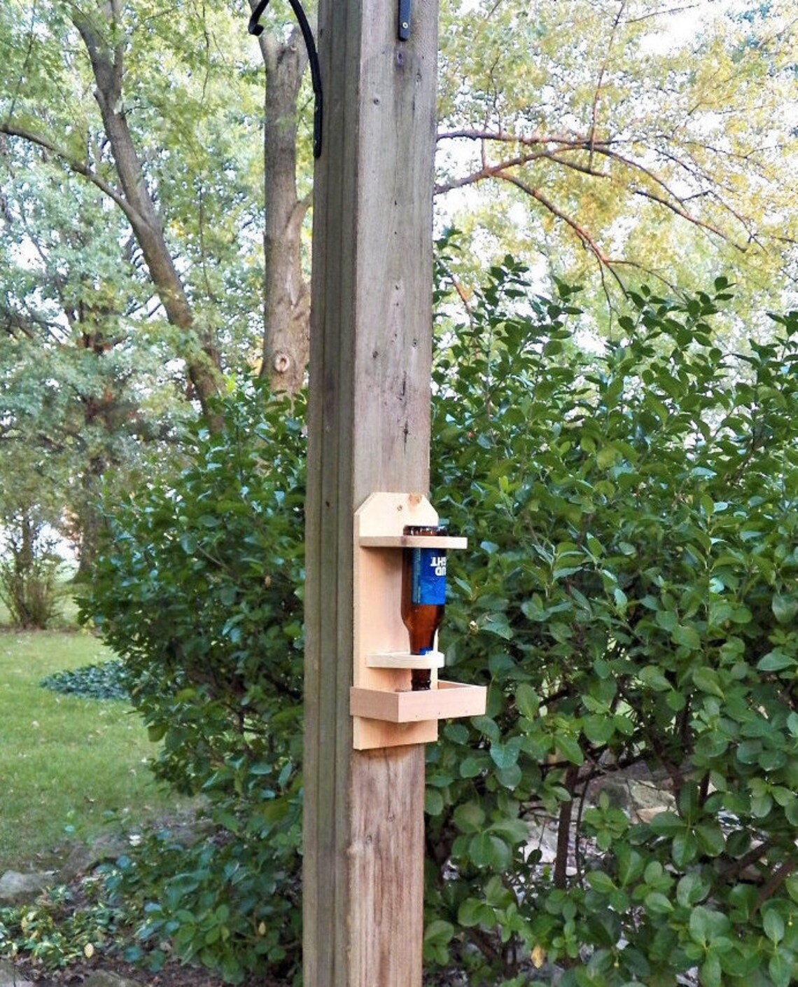Beer Bottle Bird Feeder Handcrafted Rustic Cedar Functional Etsy