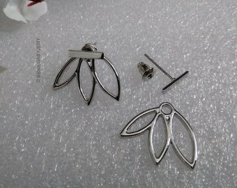 original jewelry / lotus earrings / front earrings - back / front behind - original earrings - silver