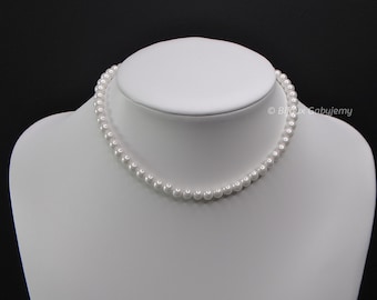 Collier Perles Blanches Femme, Ras de Cou, Perles de Coquillage Nacre, Tendance Classique et Simple