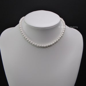 Collier Perles Blanches Homme, Ras de Cou, Collier Blanc en Perles à la Mode, en Véritable Perle de coquille Nacre, Toute Taille image 3