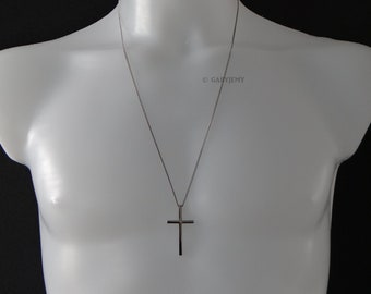 Collier pendentif homme, croix, simple, minimaliste, chaîne longue, argent, acier inoxydable, bijoux religieux chrétien, cadeau pour lui