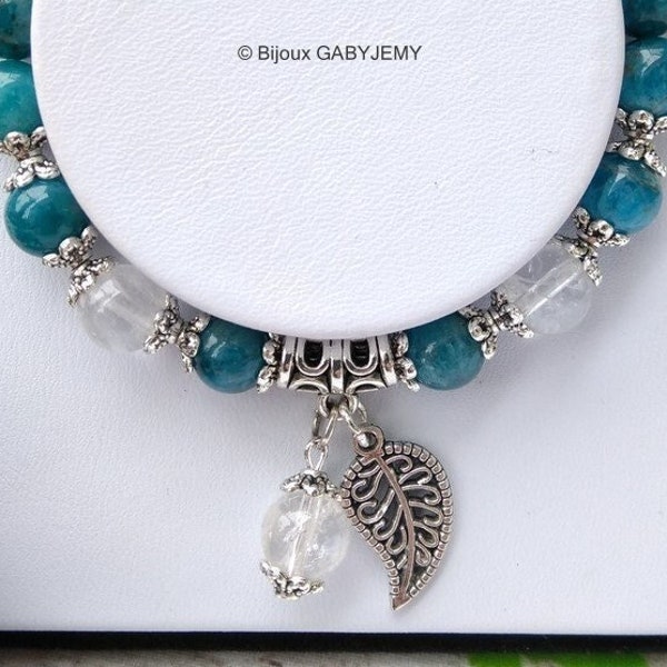 Bracelet apatite, bleue, bracelet perle femme, bracelet en pierre de perles naturelles, bracelet grande taille