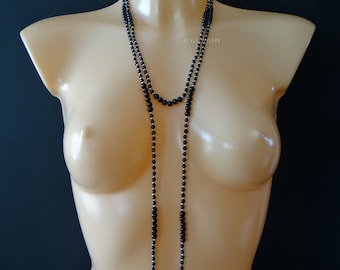 Long sautoir en perles noir Charleston, style année 1920 - 1940, très long collier noir en perles Vintage-Rétro fantaisie