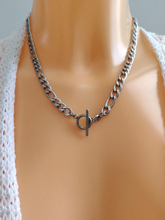 Large Stainless Steel Link Necklace Trendy T Clasp Modern and