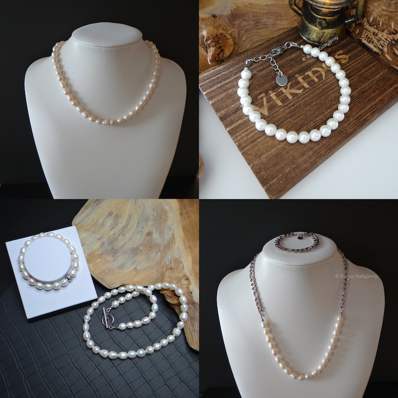 Men's White Pearl Necklace, Choker, Fashionable White Pearl Necklace, Genuine Mother-of-Pearl Shell Pearl, Any Size image 8